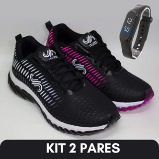 Kit Tênis Feminino Masculino Treino Academia Caminhada Esportivo Super Leve + Relógio Led