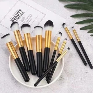 Kit 10 Pincéis De Maquiagem Para Pó/Base/Corretivo/Blush/Sombra/Contorno Kabuki Profissional em Oferta na Shopee