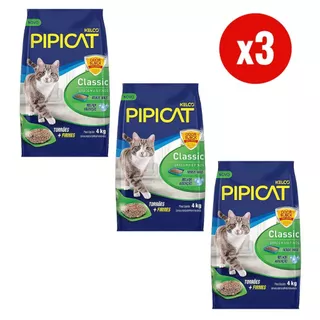 Kit 3 Areia Higiênica Pipicat Classic Grãos Finos Odor Block 4kg