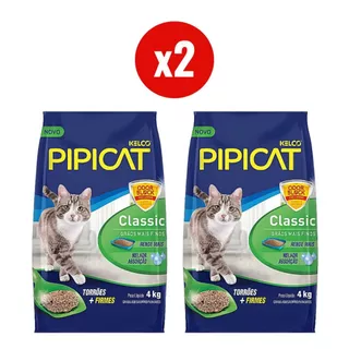 Kit 2 Areia Higiênica Pipicat Classic Grãos Finos Odor Block 4kg