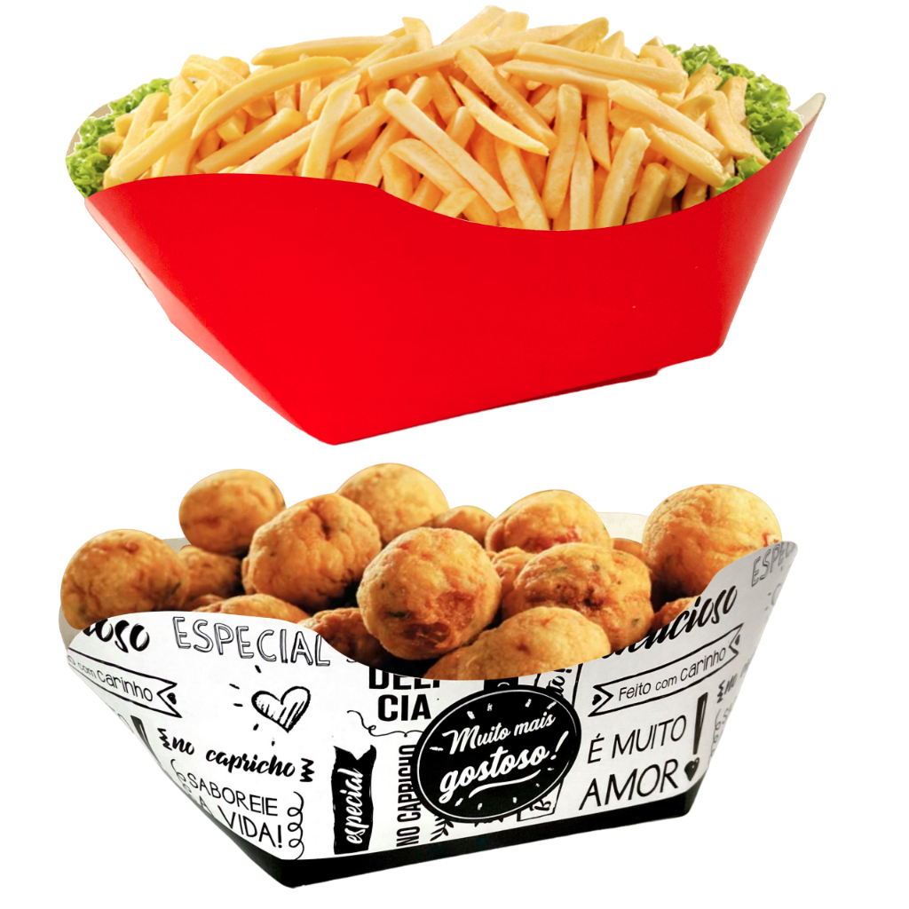 (50 unid.) Caixa Gondola Batata Inglesa Porção Frita Salgadinho Festa Barca Canoa Fast Food