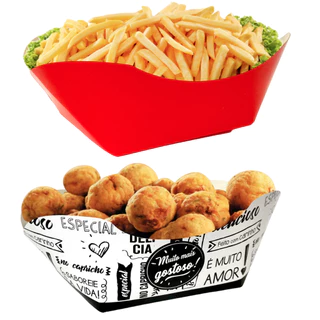 (50 unid.) Caixa Gondola Batata Inglesa Porção Frita Salgadinho Festa Barca Canoa Fast Food