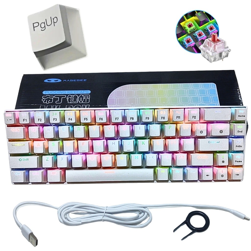 Teclado Mecânico Gamer Magegee Mk-box Ptb Pudim Rgb Branco