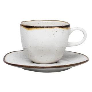 Jogo de xicara de chá com pires 12 peças 220ml em ceramica, Oxford. Maresia Ryo, areia