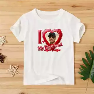 Camiseta I Love My Girlfriend e Boyfriend com sua foto