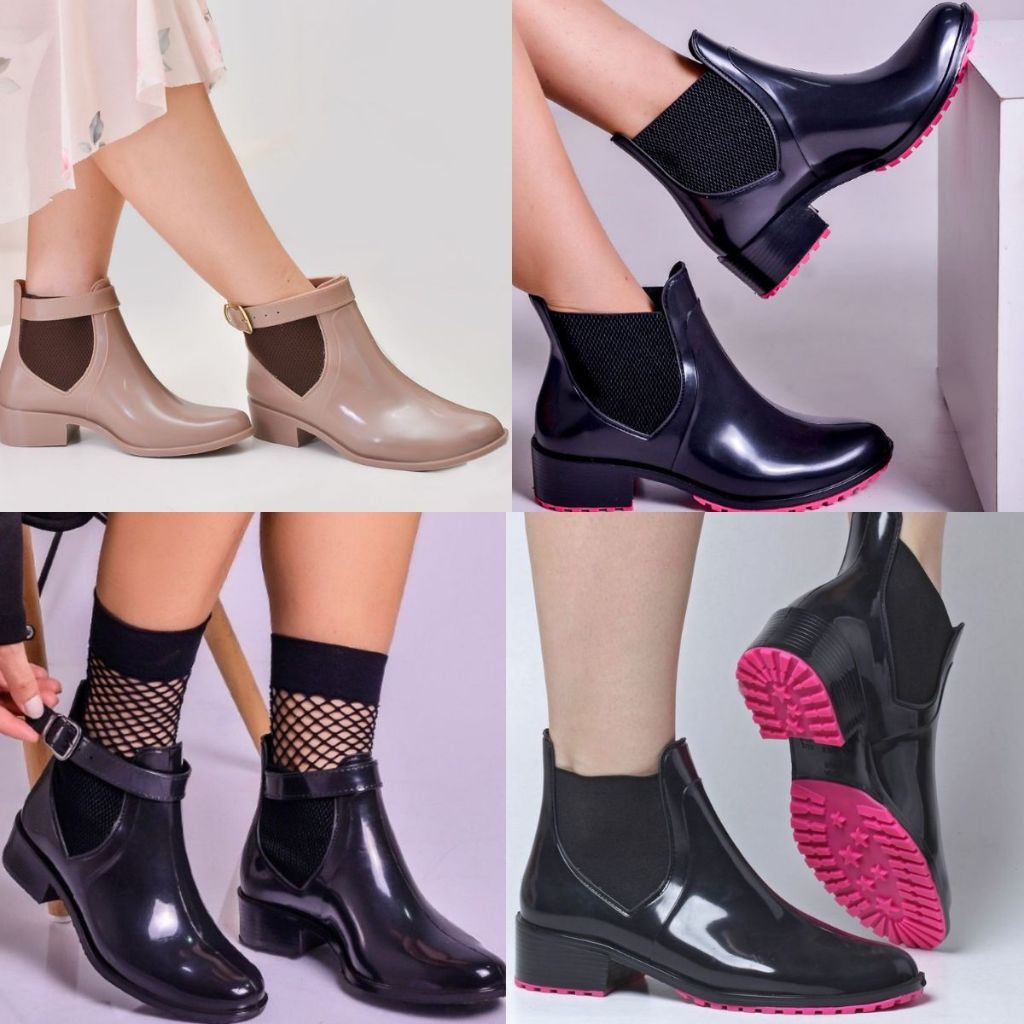 Bota Galocha Feminina Preta Solado Pink Detalhe Em Elástico Inverno 2023 (250)