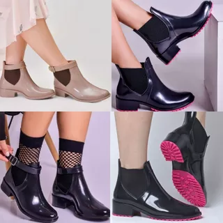 Bota Galocha Feminina Preta Solado Pink Detalhe Em Elástico Inverno 2023 (250)