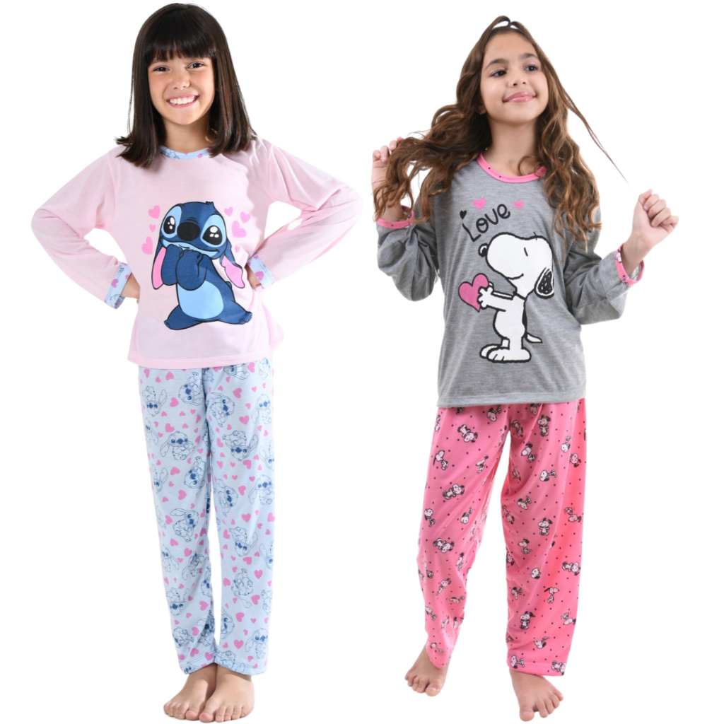 Pijama Infantil Menina CARETOO 2 Peças - Manga Comprida 7-13 Anos