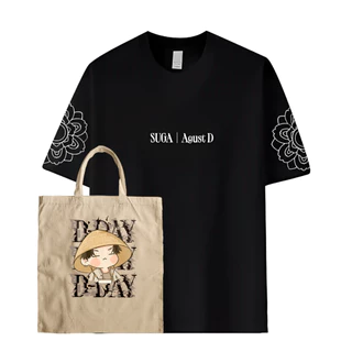 Kit Camiseta e Bolsa Ecobag Suga Agust D-day Min Yoongi Rapper Coreano Adulto Infantil Plus Size Unissex
