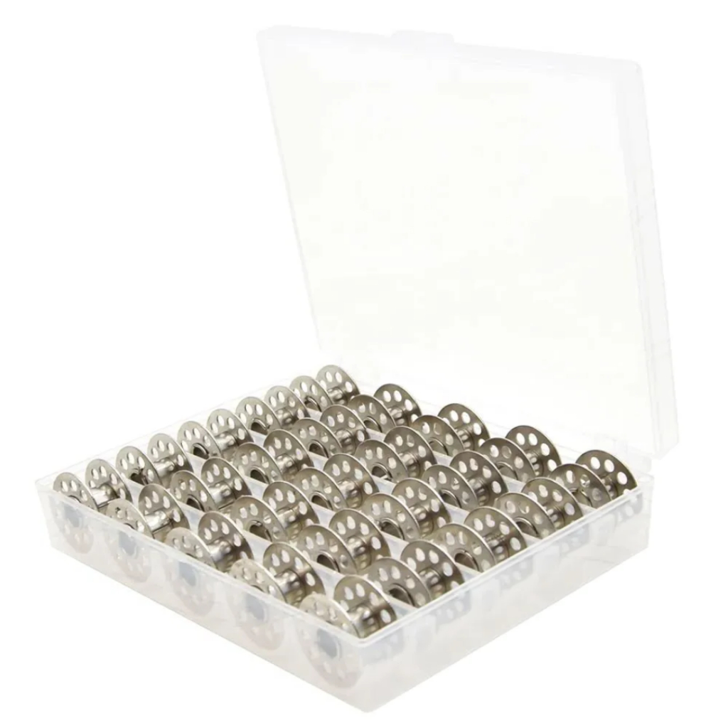 Kit Com 25 Bobinas Carretilha BAIXA De Metal para Maquina reta INDUSTRIAL + Estojo