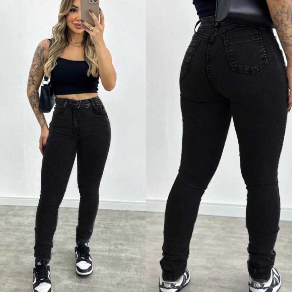 Colada Preta CalÃ§a Jeans Feminina Coladinha Calca Colada No Corpo