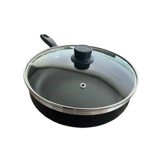 Frigideira 24 Fundo Antiaderente Grande Tampa De Vidro Ferro Omeleteira Cozinhar Borda Alta