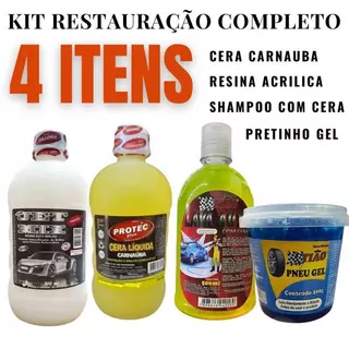 Cera Carnauba Automotiva Liquida + Resina Kit Limpeza 500ml