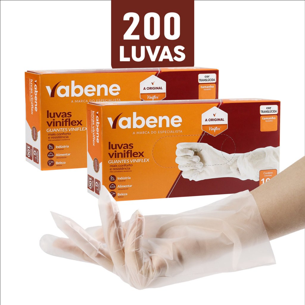 200 Unidades - Luva Viniflex Termoplástica para Procedimentos Transparente Descartável - Vabene