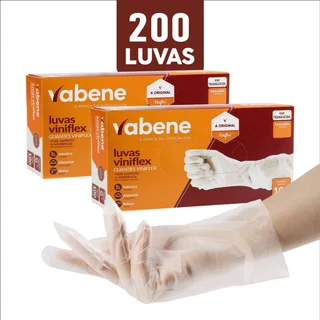 200 Unidades - Luva Viniflex Termoplástica para Procedimentos Transparente Descartável - Vabene