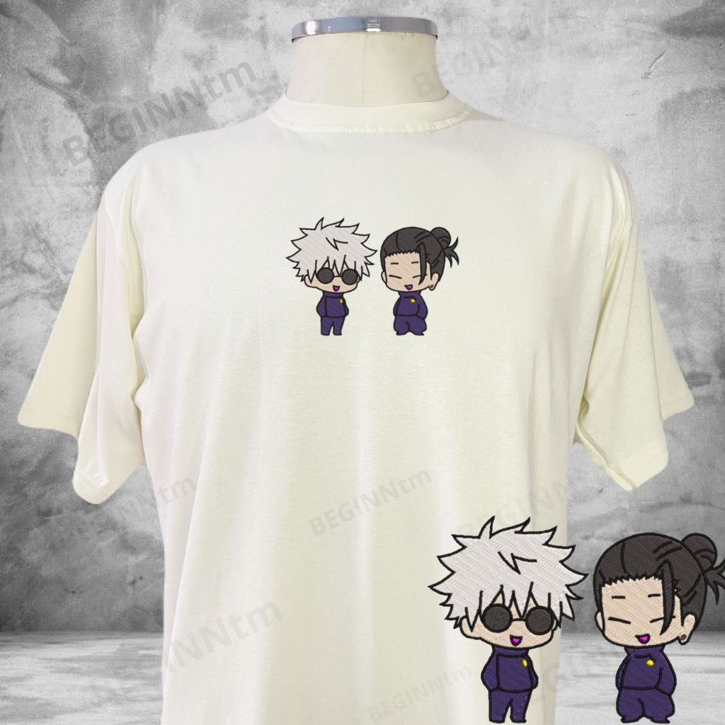 Camiseta Satoru gojo e Geto Bordado anime Jujutsu kaisen camisa 100%  algodao penteado bordado | Shopee Brasil