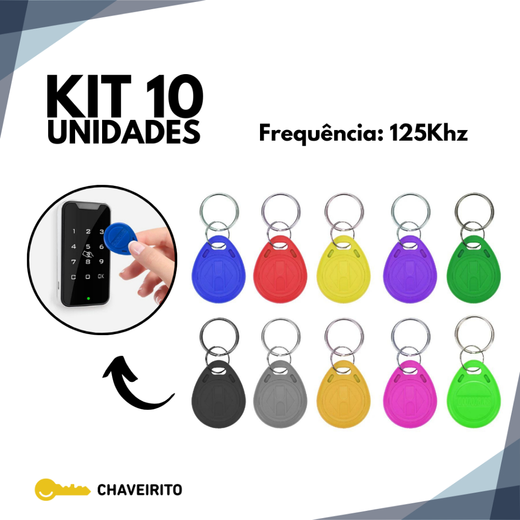 Kit Chaveiros Tag de Proximidade RFID 125Khz para Controle de