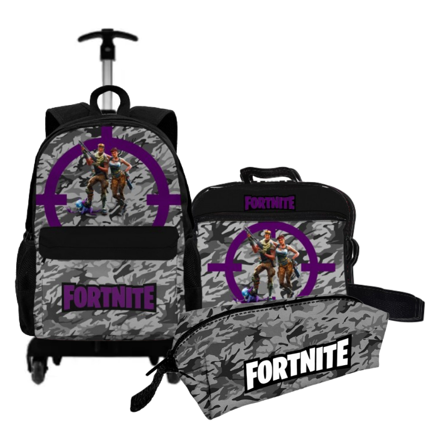 Kit Bolsa Escolar Mochila Fortnite Jogo Infantil Com Lancheira e