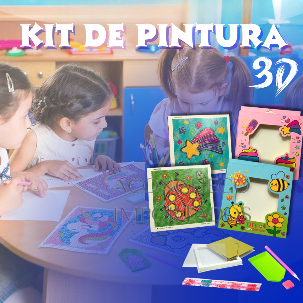 Kit De Pintura 3D DIY Quadro Cristal Antiestresse Infantil Coordenação Motora Menina Menino