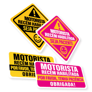 Adesivos Divertidos em Vinil para Carro - Motorista Recém Habilitado(a), Por Favor Tenha Paciência