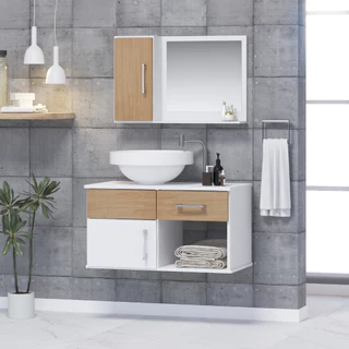 Conjunto Stilo MDF gabinete para banheiro com pia e espelheira