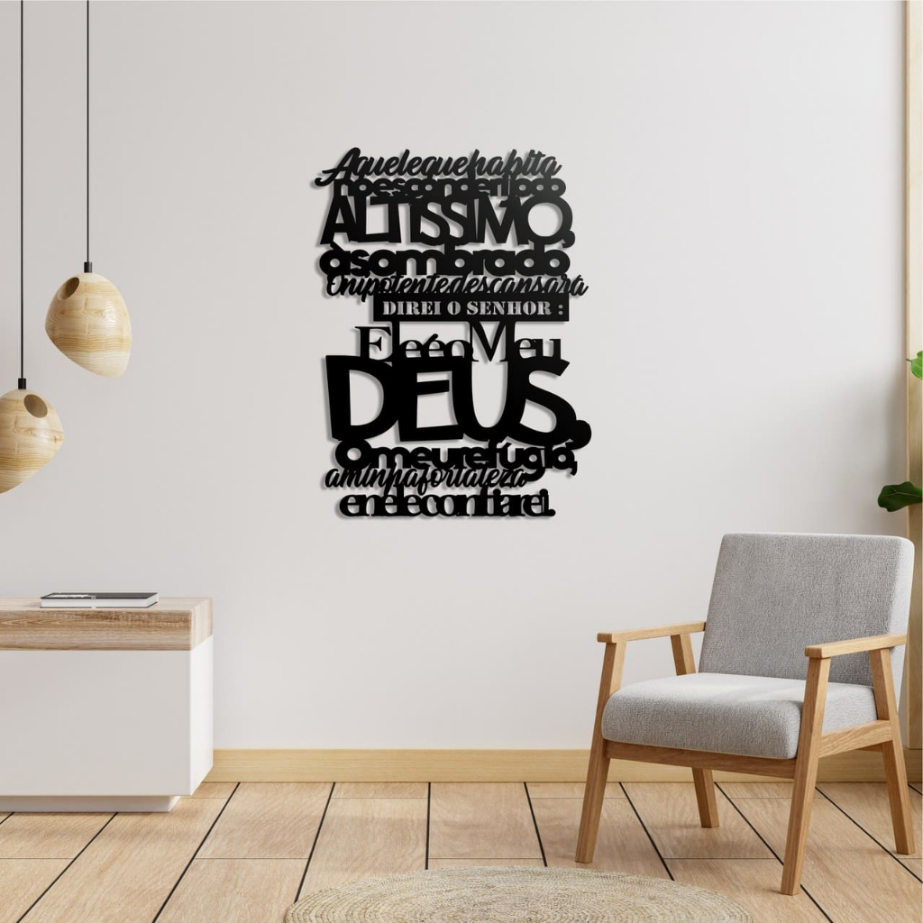 Quadro Decorativo Religioso Oração Salmo 91 Decoração Sala Quarto Mdf 3mm
