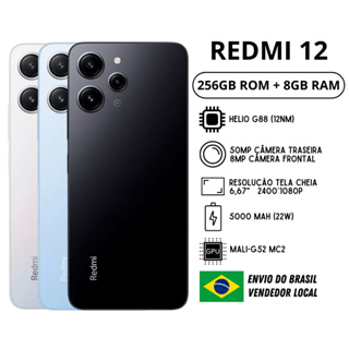 Celular Xiaomi Redmi 12 256GB / 8 GB RAM | Câmera 50MP , Processador Helio G88, Bateria 5000mah, Carregamento 22W , Versão Global , Envio do Brasil