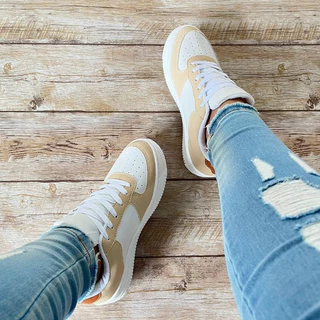 Tênis Casual Feminino Branco Bege Cano Baixo Sapatênis Lançamento Super Macio Leve