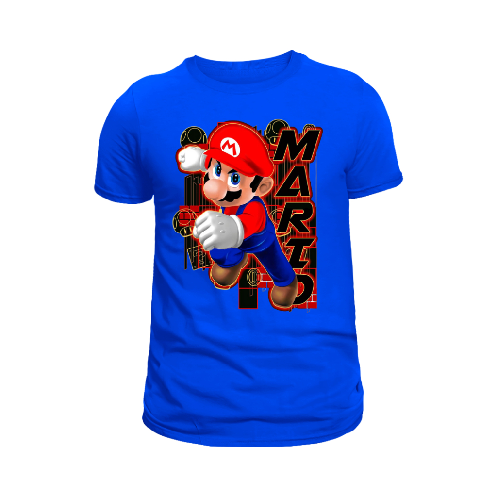 Camiseta Camisa Azul Super Mario Bros Yoshi Infantil e Adulto 100