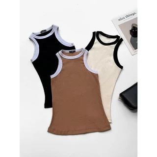 Kit 3pcs Blusa Regata Camiseta Basica Ribana Gola Redondo Sem Manga tendência algodao comprido Moda blogueira
