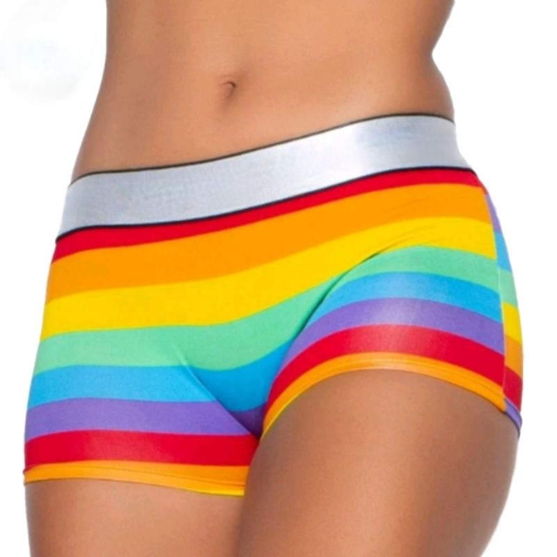 Calcinha Boxer Feminina Arco Íris Shortinho Listrado Box Bandeira LGBT