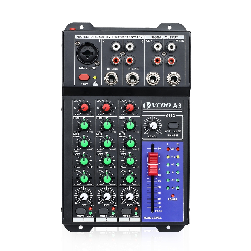 VEDO 3-Channel Professional Portable Sound Mixer Console Entrada de computador 48v Power Número do modelo Certificação Origem Mistura A3