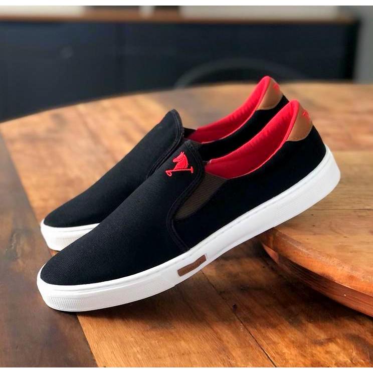 Tenis Masculino Sapatenis Polo Joy Slip On Iate Calce Fácil Elástico Azul  Marinho