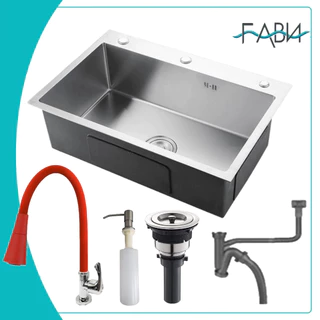 55x45cm Cuba Inox Escovado Quadrada Gourmet Com Torneira vermelha