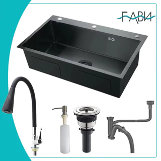 Cuba Pia Inox Preto Quadrada Cozinha Gourmet Com Acessórios 55x45cm