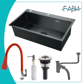 55x45cm Cuba Pia Inox Preto Quadrada Cozinha Gourmet Com Acessórios e torneira
