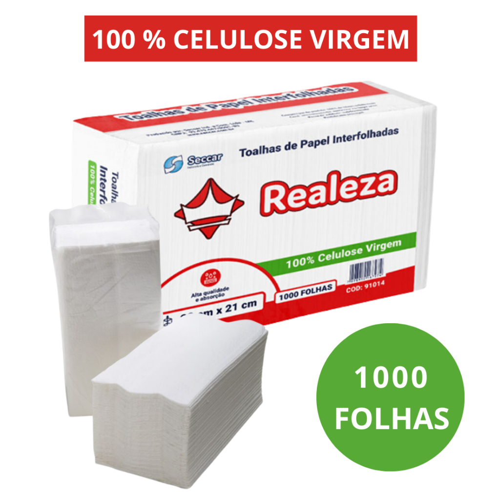 Papel Toalha 1.000 Folhas 20 x 21 Interfolhada 100% Celulose Seccar ...