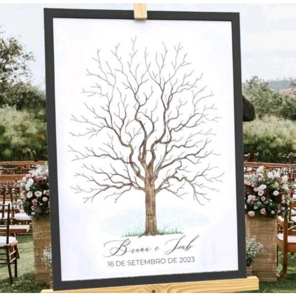 Quadro Placa Recepção De casamento Árvore Digitais
