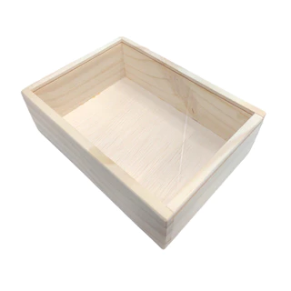 Caixa Estojo em Madeira Pinus com Tampa PS Cristal 22x16x6,5