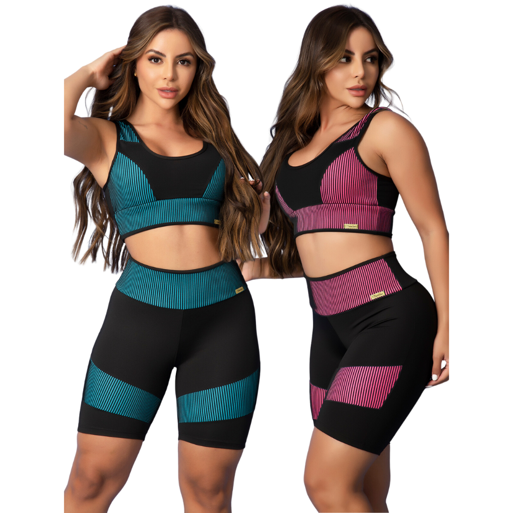 Kit 2 Conjunto Fitness Academia Top Short 3D Tarelles - T0566 - T0580