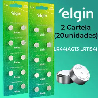 10 Baterias Alcalinas LR44 AG13 LR1154 1,5V Elgin 1 Cartela (Blister com 10) Pilha LR 44