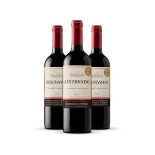 Kit 3 Vinhos Tinto Meio Seco Cabernet Sauvignon Reservado 750 Ml - Concha y Toro