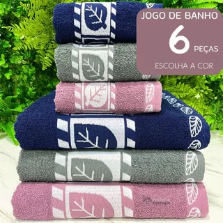Jogo de Banho Grande e grossa Felpuda Macia 6 Peças Algodão Bordada - 3 Banho 3 Rosto