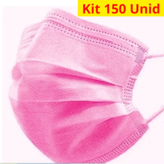 Kit 150 Máscara Descartável Tripla Camada Adulto Rosa Proteção Facial/Cirúrgica