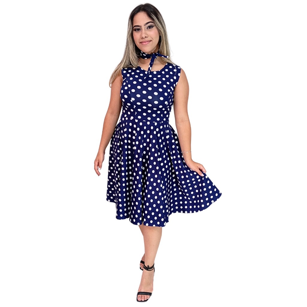 Vestido Anos 80 Poá Bolinha Regata Vintage Retrô Moda Evangélica