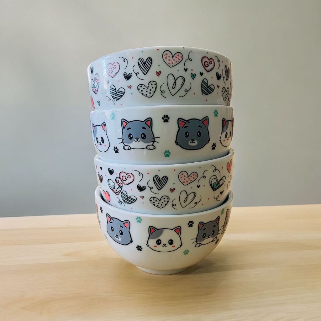 Kit Jogo 4 Tigelas Porcelana Cumbuca Sopa Açaí Decorada Pet