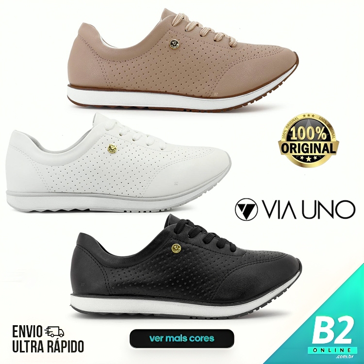 Tenis via uno preto fashion e branco