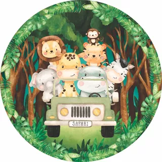 Painel em Lona Redondo Festa Infantil Safari