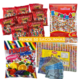 Kit Doce Aniversário Infantil 50 Sacolinhas Surpresa Guloseimas Festa