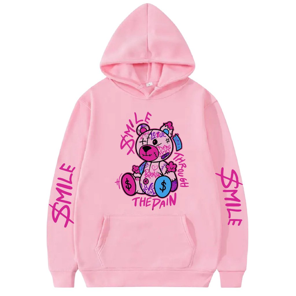 Imagem do produto Blusa Moletom Canguru Capuz E Bolso Flanelado Unissex Streetwear Feminino urso Smile Tumblr manga moda 1